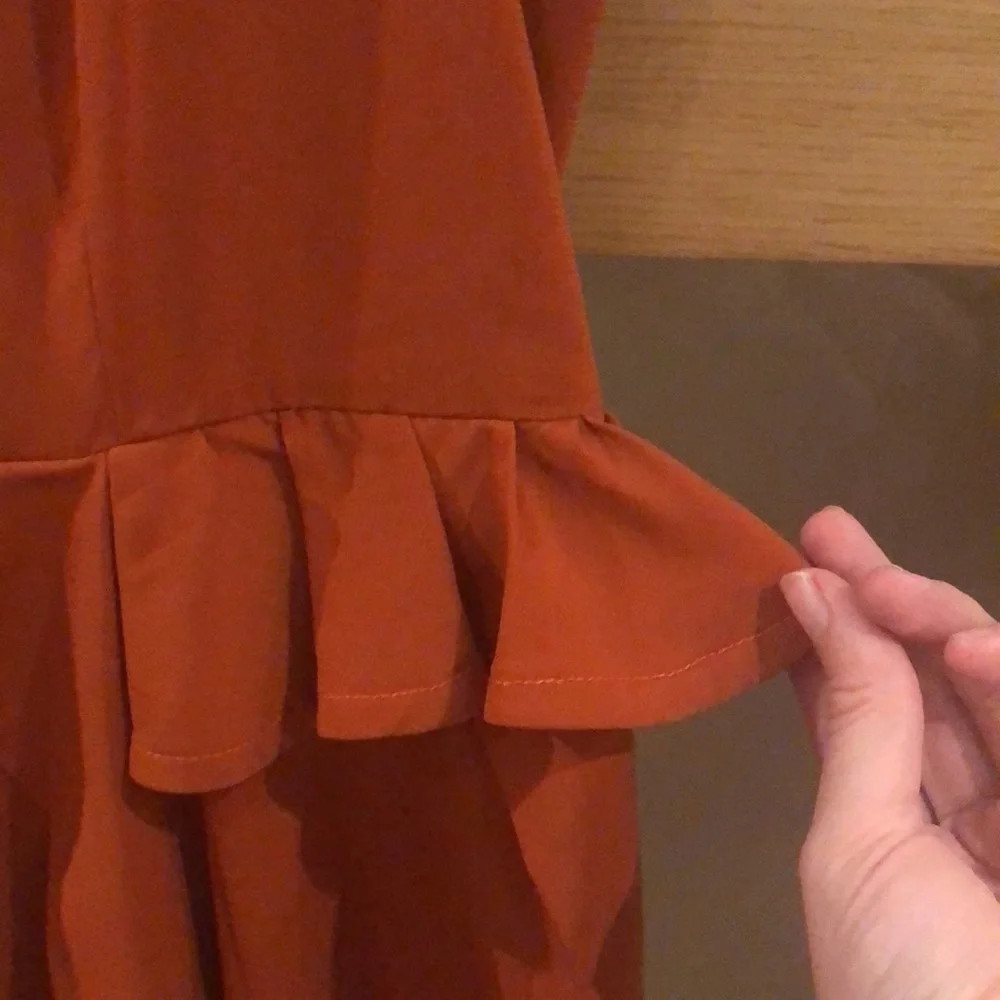 SELFI Dark reddish/Rust Orange Semi-Sheer Spaghetti Strap Dress - Picture 10 of 12